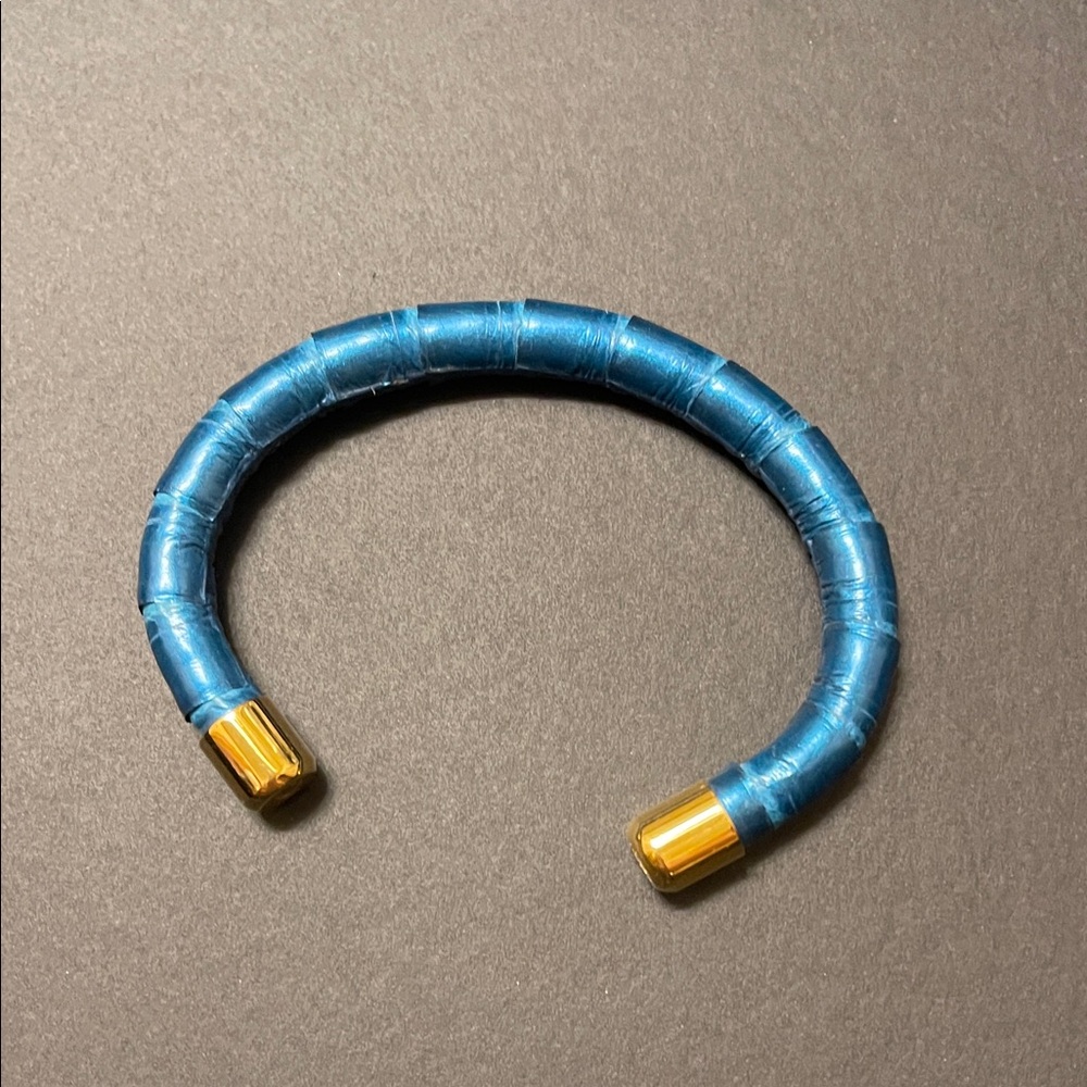 Rustic Cuff Metallic Blue Bracelet with Gold Tips